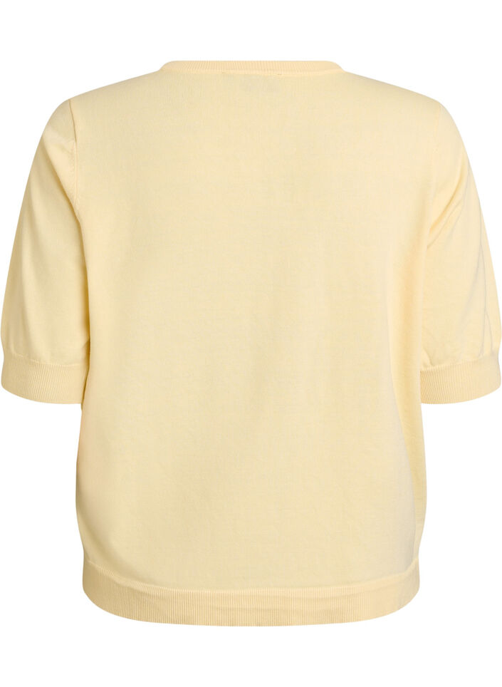 Finstrikket bluse med korte &aelig;rmer, Gul, Packshot image number 1