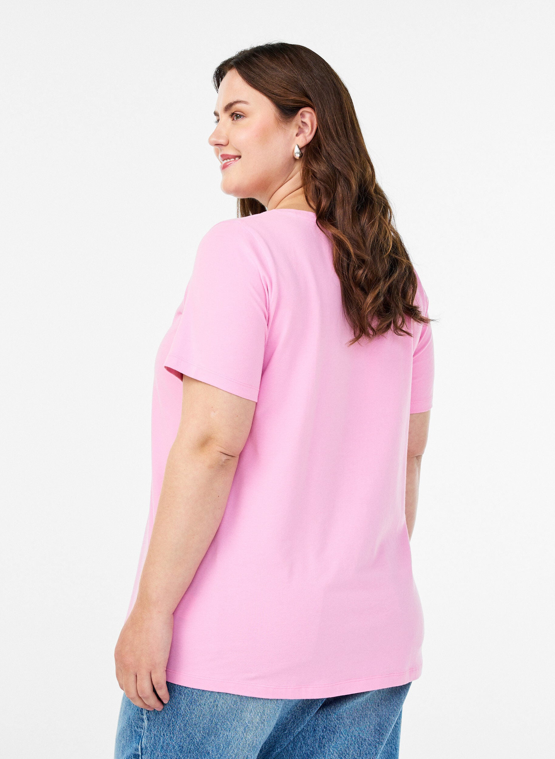 ZizziEnsfarvet basis t-shirt i bomuld, Lyser&oslash;d, Model image number 2