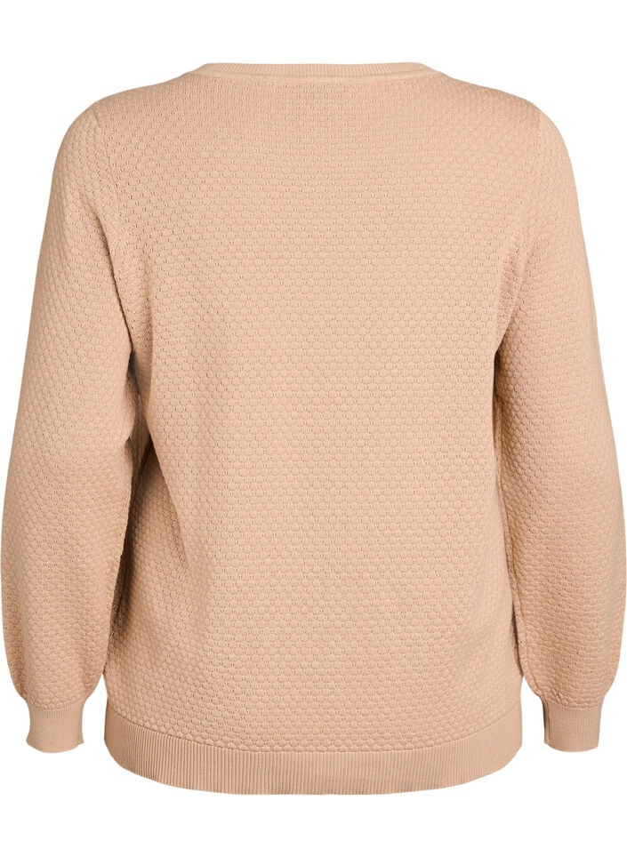 Strikbluse i bomuld med strukturmønster, Beige, Packshot image number 1