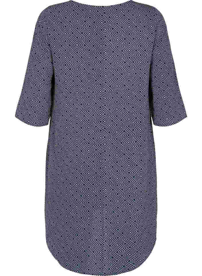 Printet kjole med 3/4 ærmer, Blue Graphic, Packshot image number 1