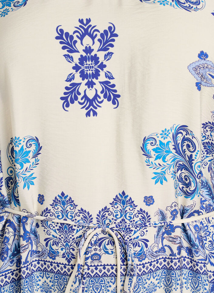 M&oslash;nstret midikjole i viskose med bindeb&aring;nd, Bl&aring;, Packshot image number 2