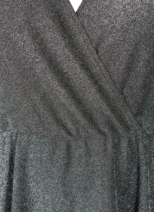 Glitterkjole med wraplook og lange ærmer, Black Silver, Packshot image number 2