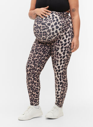 Graviditets leggings med leoprint, Black Leo AOP, Model image number 2