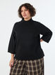 Strikbluse i viskoseblanding med rullekrave, Sort, Model image number 0