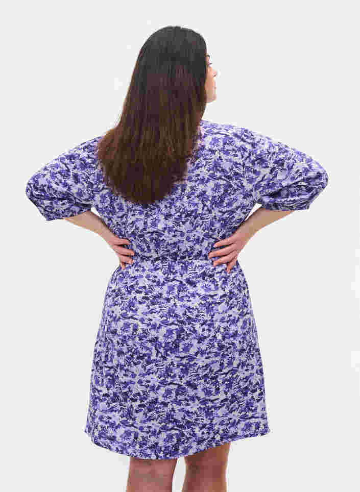 Kjole med knapper og 3/4 ærmer, Purple AOP, Model image number 1