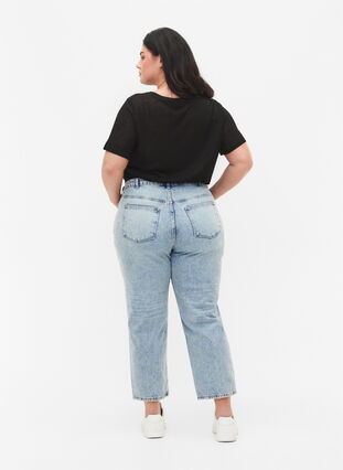Cropped Vera jeans med nitter, Light blue denim, Model image number 1