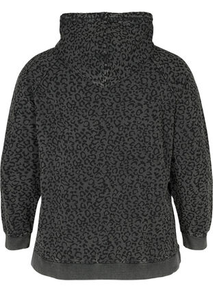 Økologisk bomulds sweatshirt med hætte i leo print, Grey Leo Acid Wash, Packshot image number 1