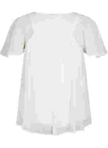 Ensfarvet bluse med flagermusærmer og v-hals, Warm Off-white, Packshot image number 1