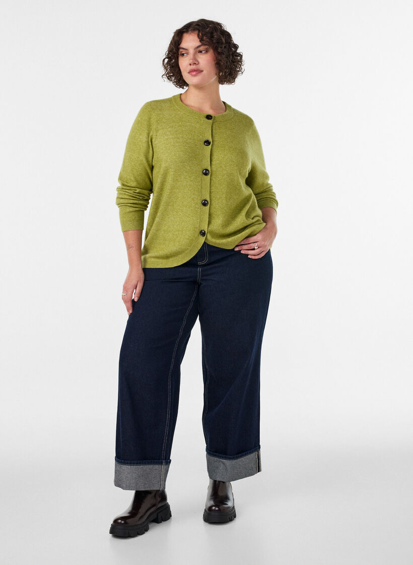 Cardigan med knapper og afrundet front, Gr&oslash;n, Model image number 1