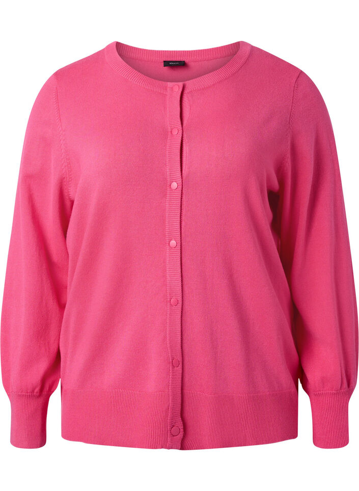 Ribbet cardigan med knaplukning, Hot Pink, Packshot image number 0