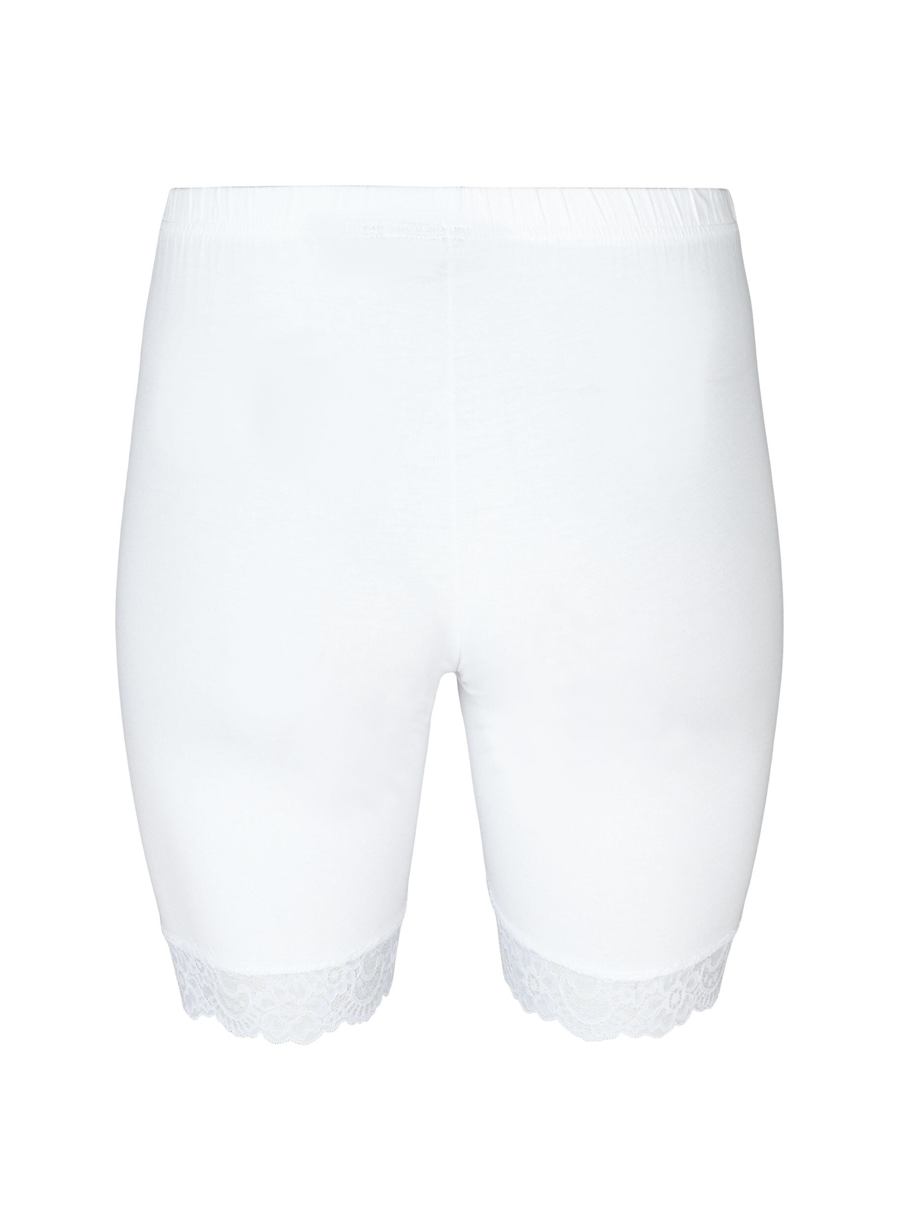 ZizziCykelshorts med blondekant, Hvid, Packshot image number 1