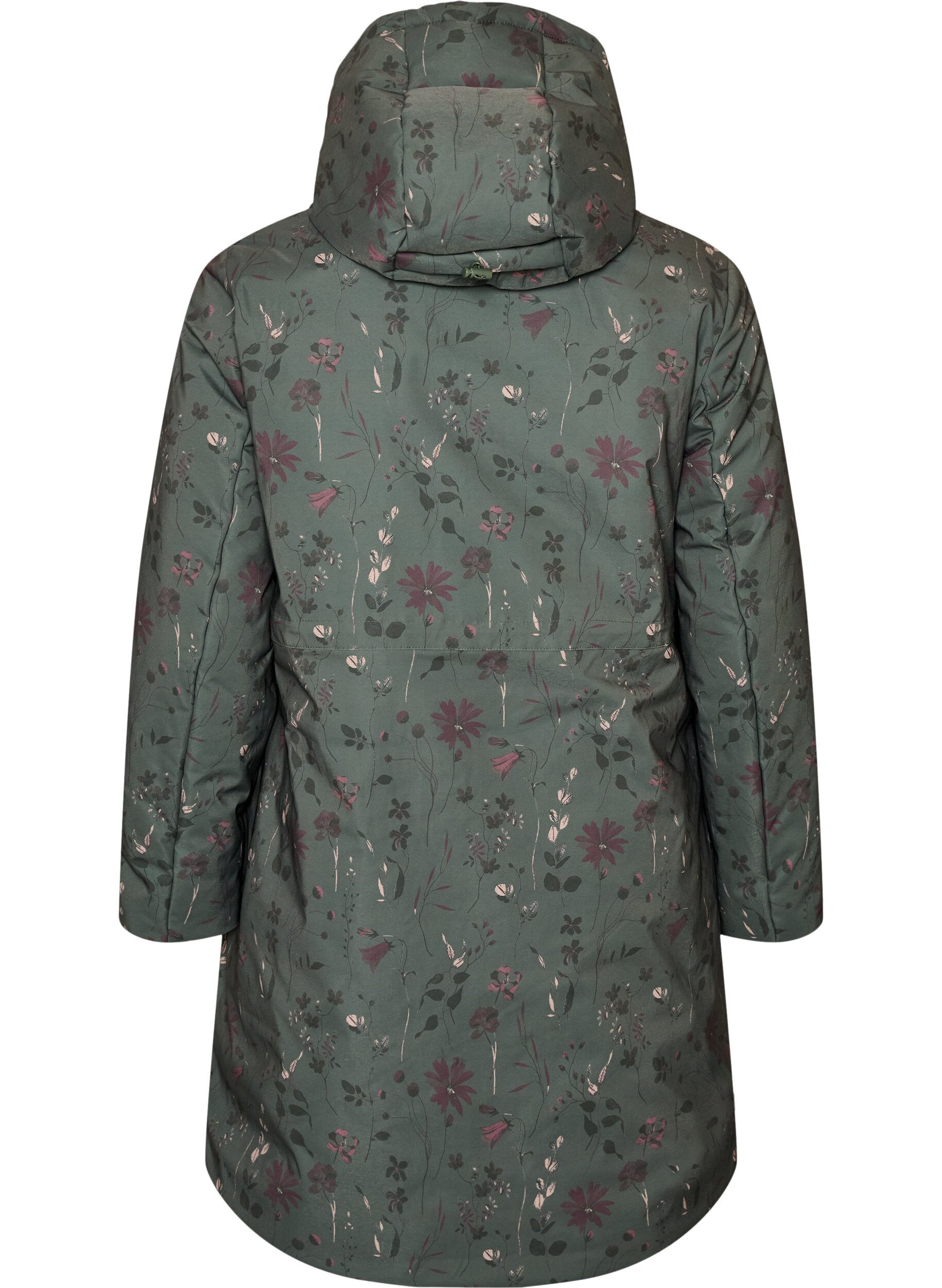 ZizziVatteret vinterjakke med blomsterprint, Gr&oslash;n, Packshot image number 1