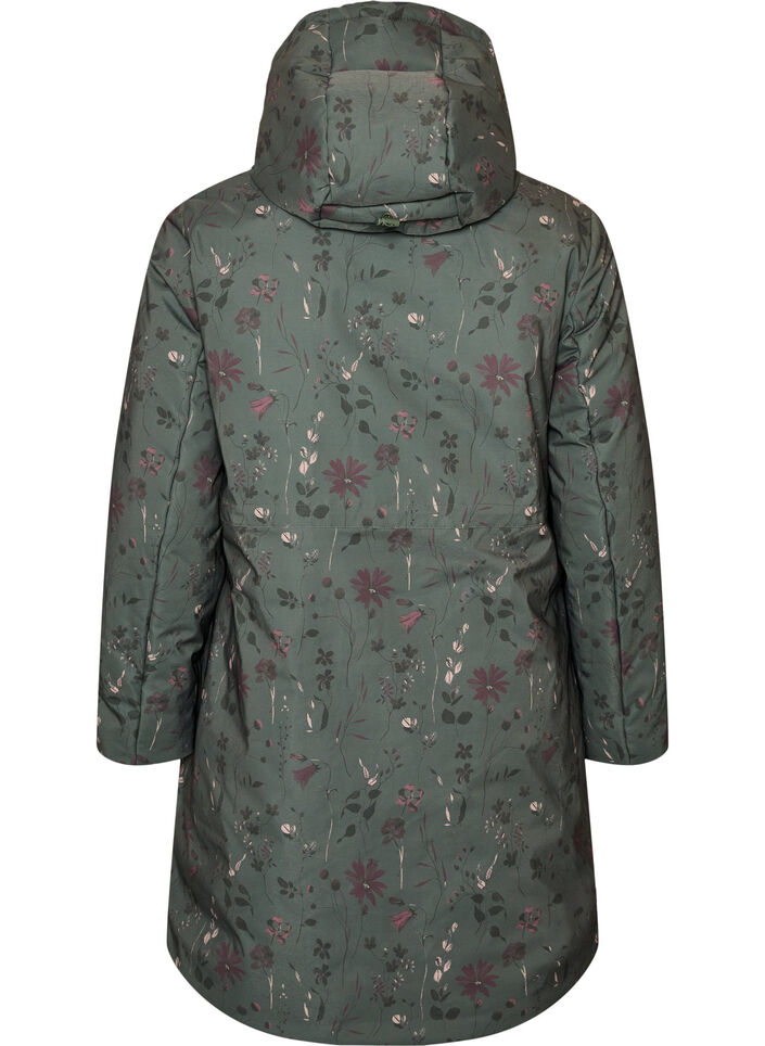 Vatteret vinterjakke med blomsterprint, Gr&oslash;n, Packshot image number 1