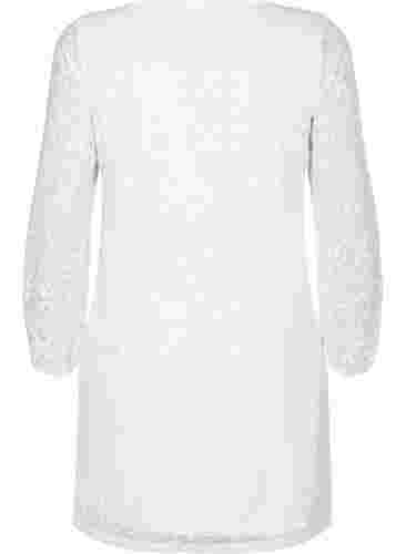 Blondekjole med v-hals og lange ærmer, Bright White, Packshot image number 1
