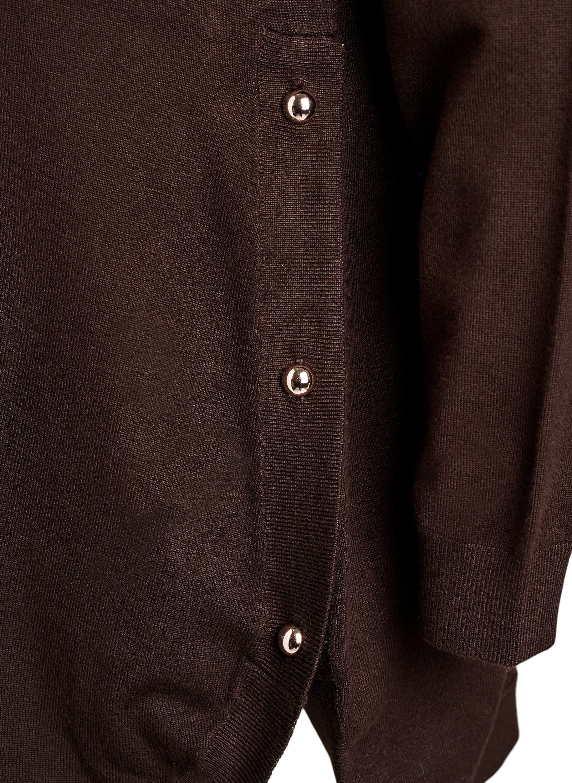ZizziStrikbluse med knapper i siden, Brun, Packshot image number 3