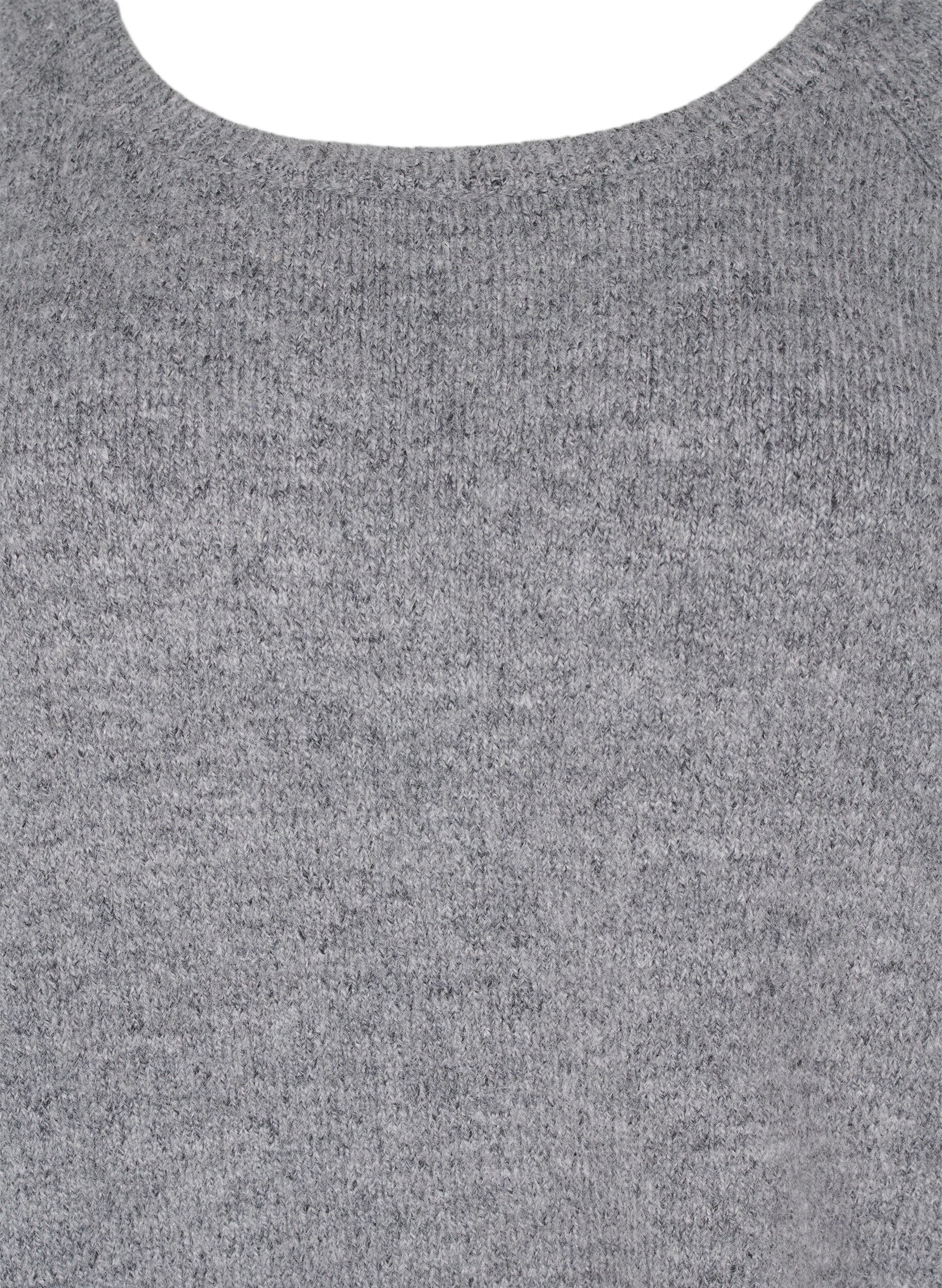 Zizzi L&oslash;stsiddende strikbluse med rund hals, Medium Grey Melange, Packshot image number 2