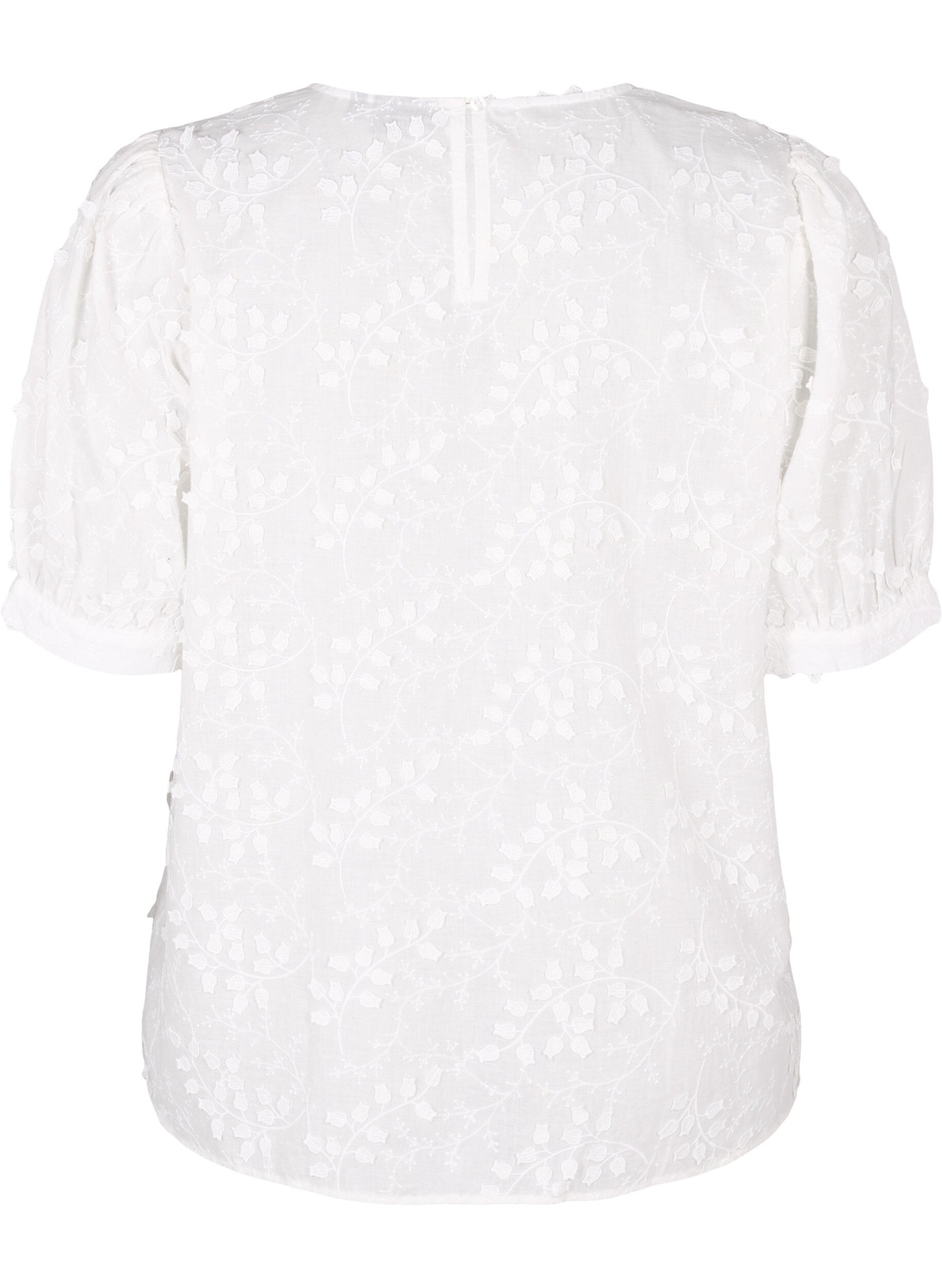 Zizzi Kort&aelig;rmet bluse med broderi og rund hals, Hvid, Packshot image number 1