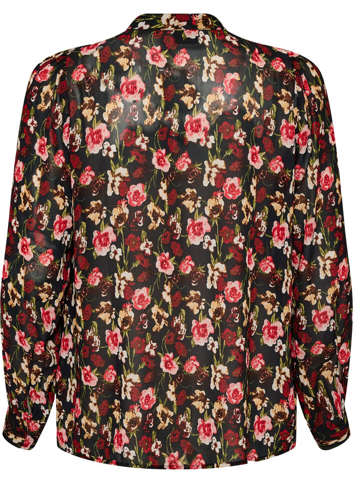 Bluse med all-over print og kort knapstolpe, Lyser&oslash;d, Packshot image number 1