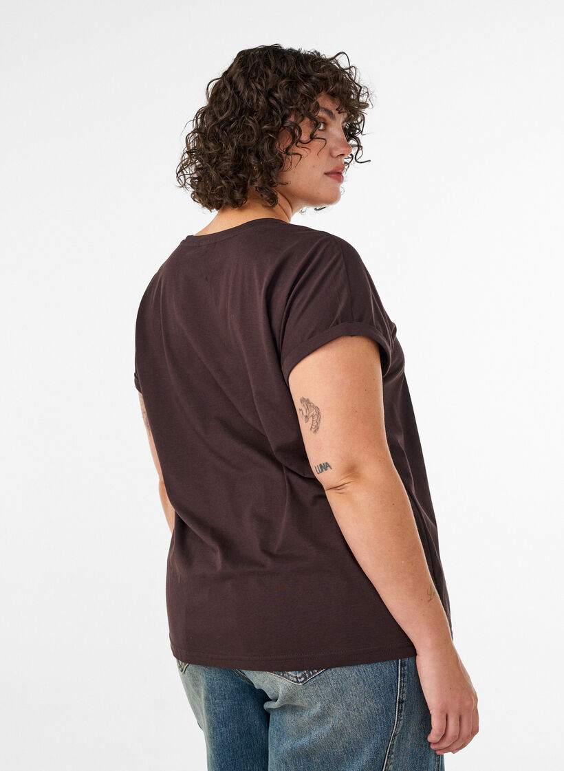 T-shirt med dekorativt frontprint, Brun, Model image number 2