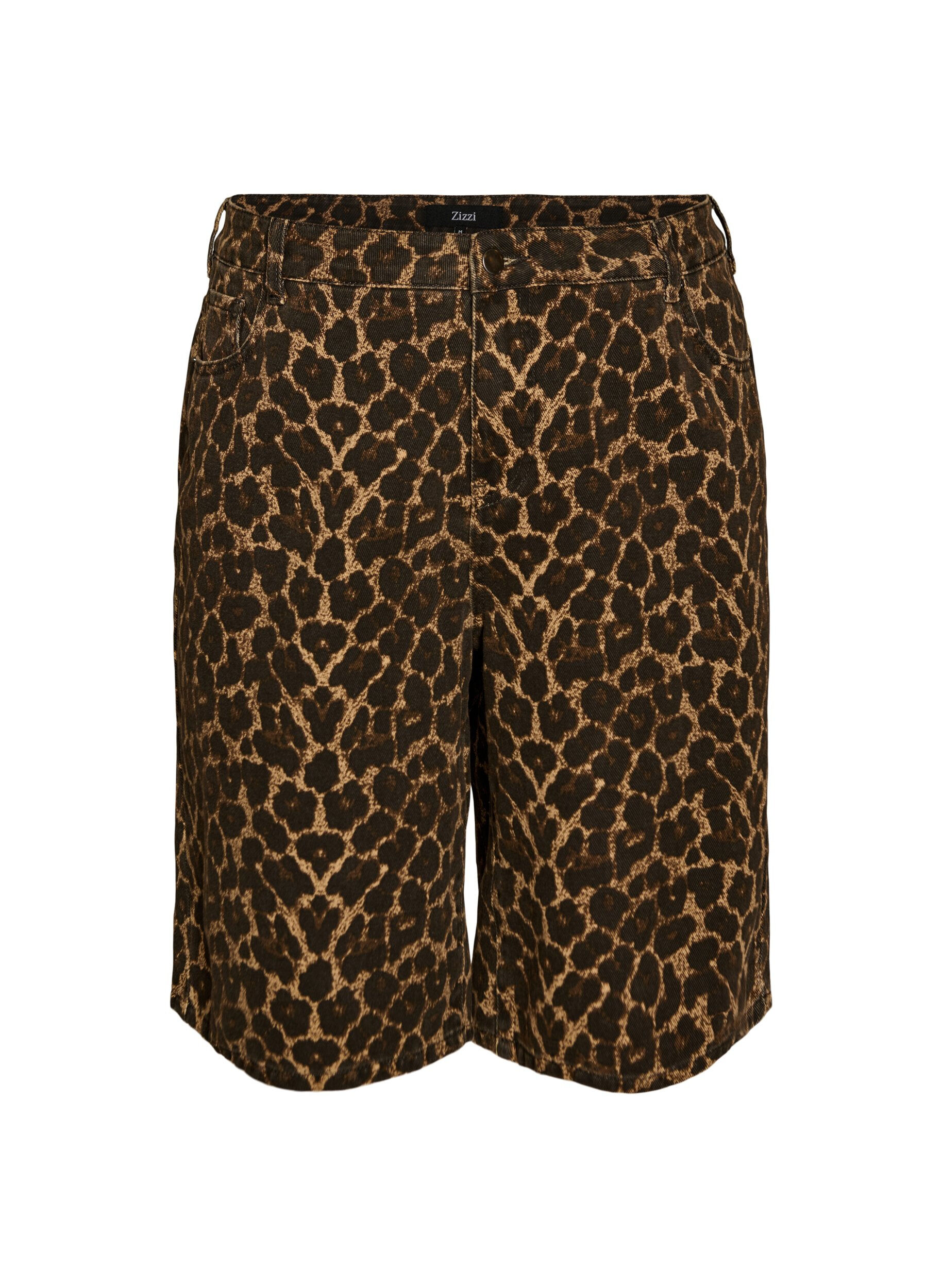 Leopardm&oslash;nstrede bermudashorts i denim
