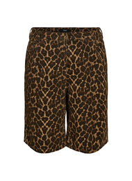 Leopardm&oslash;nstrede bermudashorts i denim, Brun