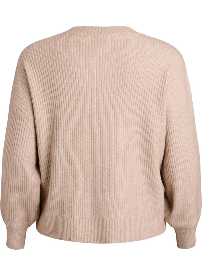 Ribstrikket cardigan med knapper, Beige, Packshot image number 1
