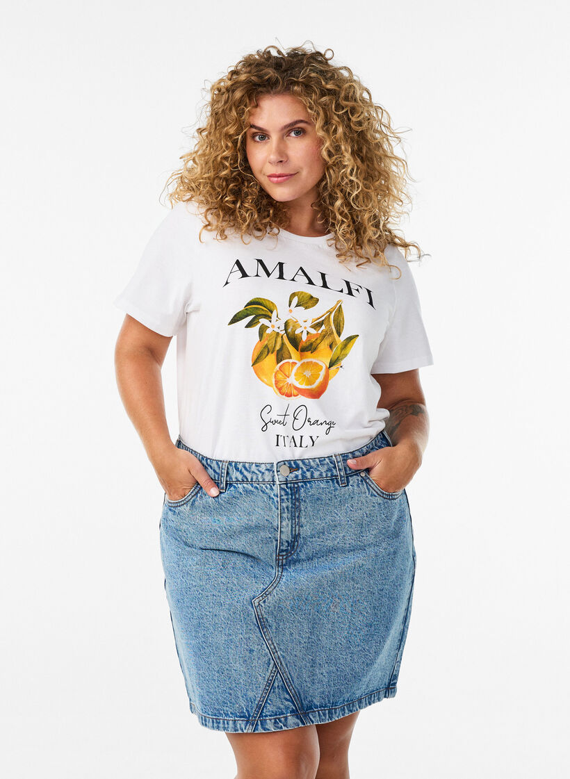 Kort denimnederdel med lommer, Bl&aring;, Model image number 0