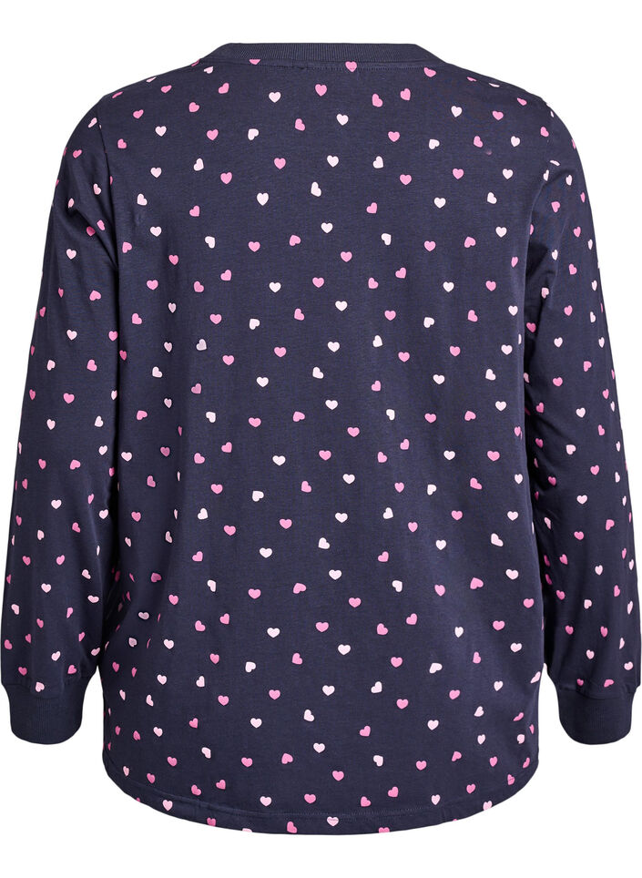 Natbluse med print, Bl&aring;, Packshot image number 1