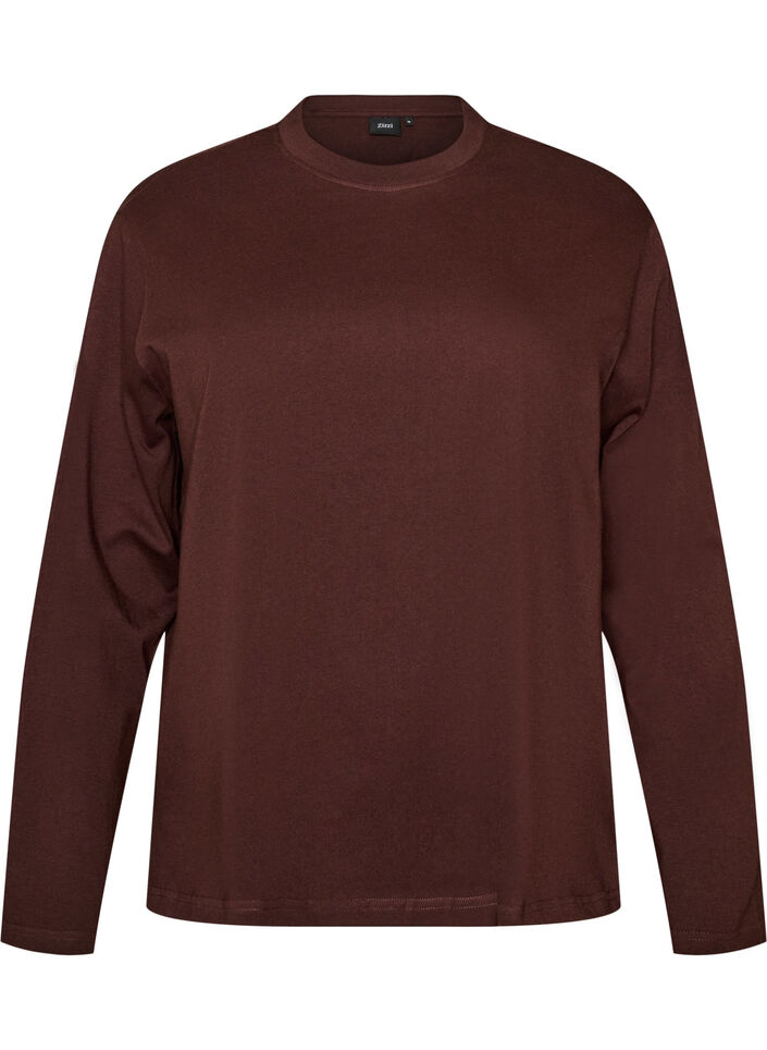 Basis t-shirt med lange &aelig;rmer, Brun, Packshot image number 0