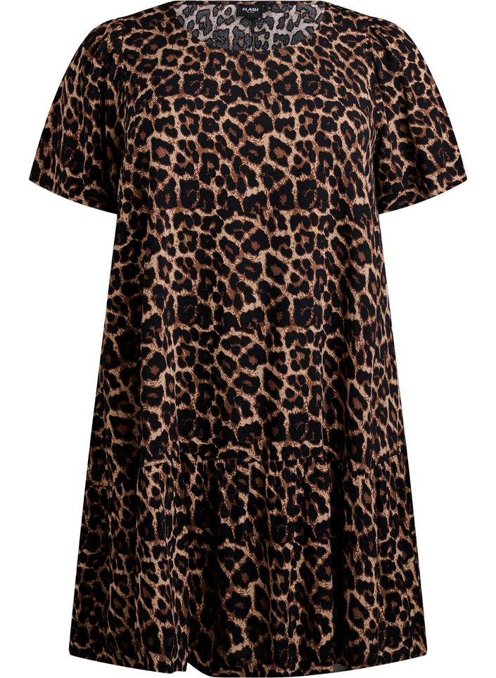 FLASH - Kjole i viskose med skæring, Brun, Packshot image number 0