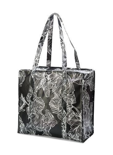 Shoppingbag med lynlås, Black Flower AOP, Packshot image number 0