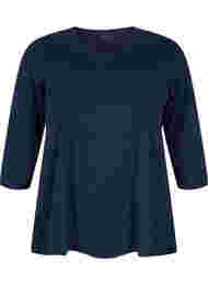 Basis bomulds t-shirt med 3/4 ærmer, Navy Blazer