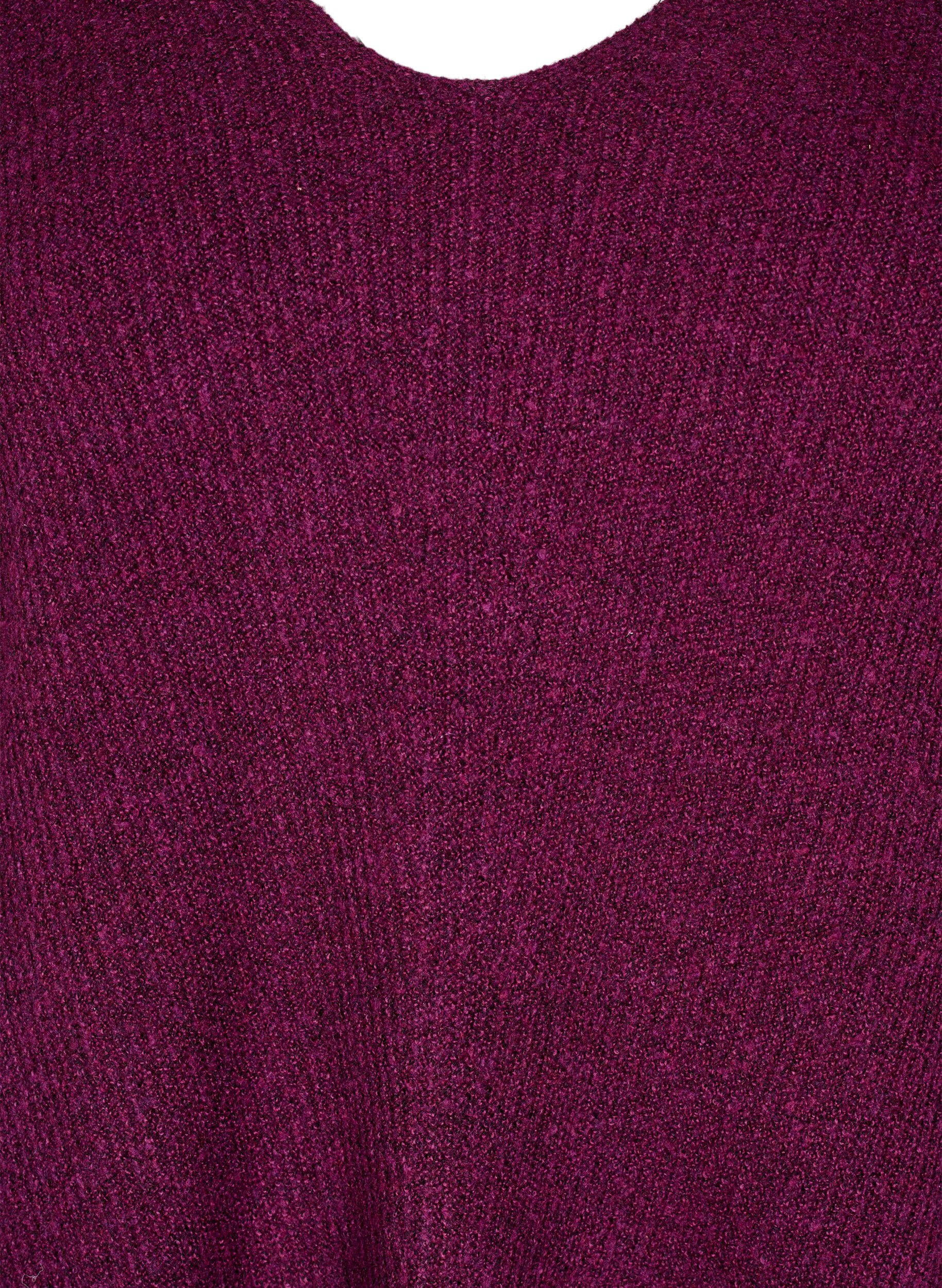 Zizzi Strikbluse med v-hals og lange &aelig;rmer, Potent P. Black Mel., Packshot image number 2