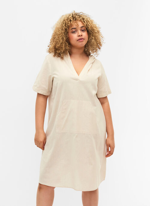 Kortærmet kjole med hætte, Sandshell, Model