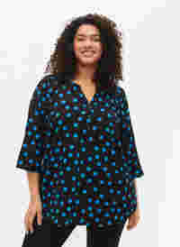Prikket bluse med 3/4 ærmer, Black Blue Dot, Model