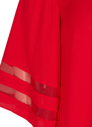 Ensfarvet bluse med 3/4 ærmer og v-hals, Haute Red, Packshot image number 2
