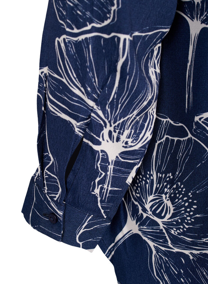 Viskose skjorte med blomsterprint og lange ærmer, Navy B./Big Fl.AOP, Packshot image number 3