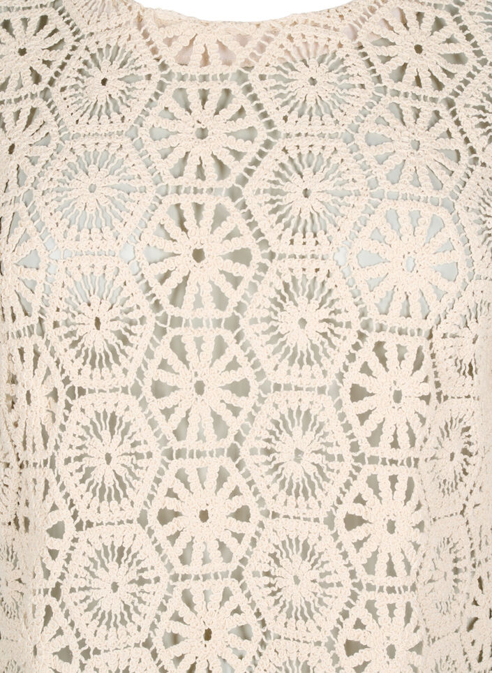 Crochet bluse med korte ærmer, Beige, Packshot image number 2