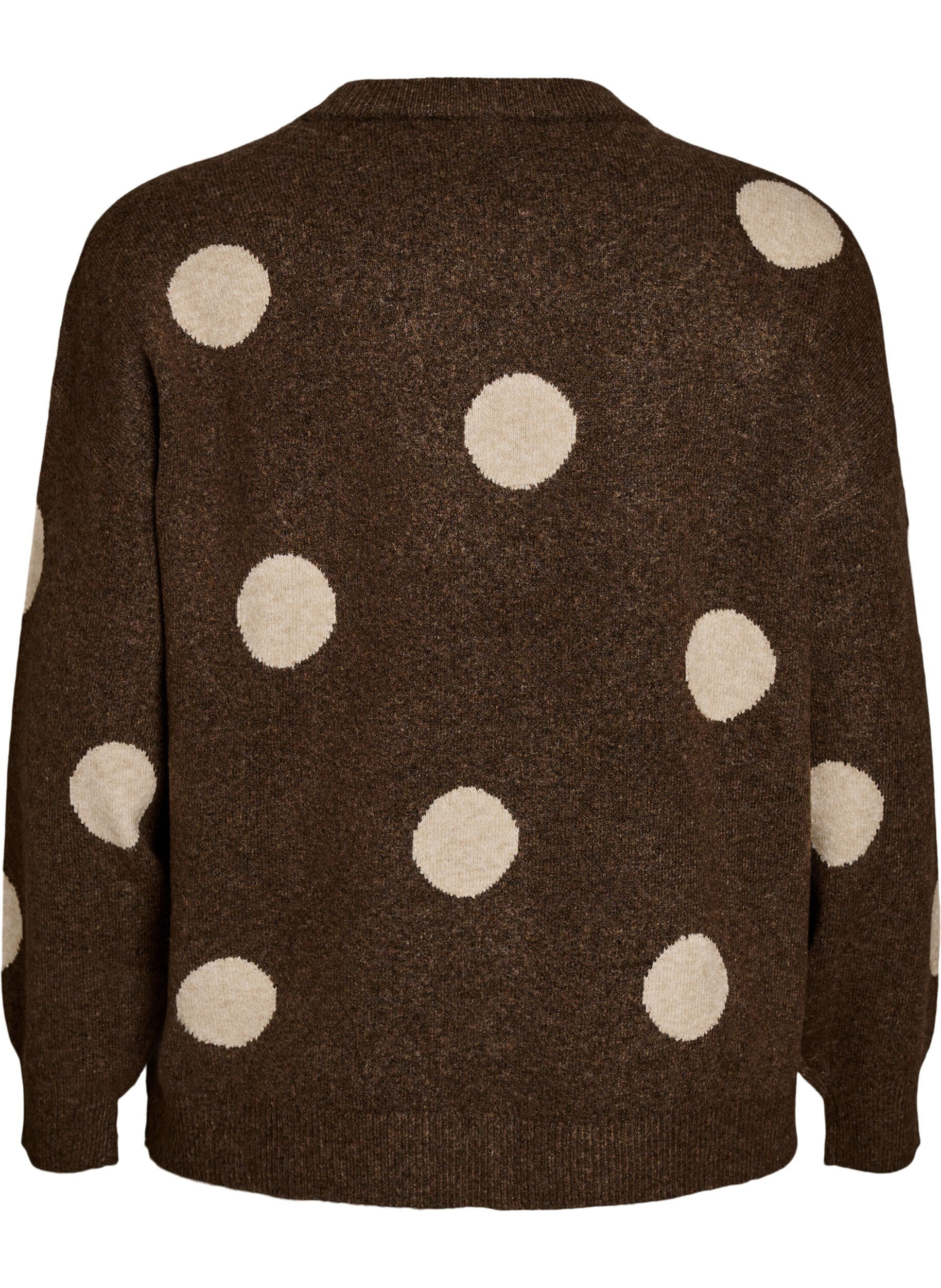 ZizziStrikbluse med prikket m&oslash;nster, Brun, Packshot image number 1