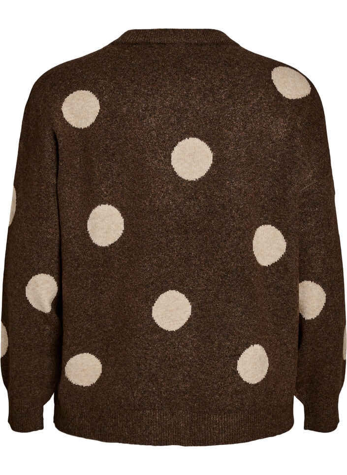 Strikbluse med prikket m&oslash;nster, Brun, Packshot image number 1