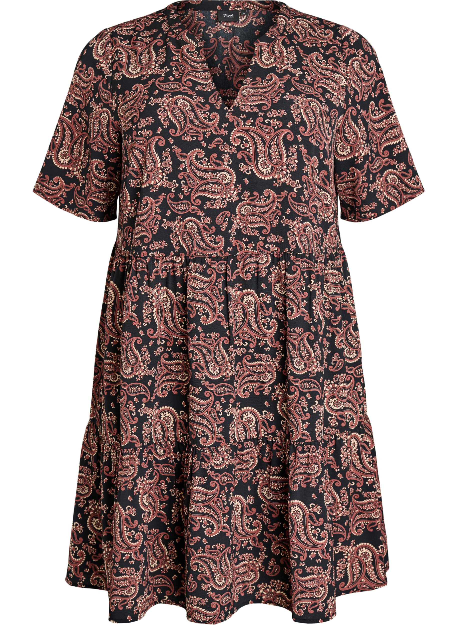 Zizzi Kort&aelig;rmet kjole med a-snit og sk&aelig;ringer, Sort, Packshot image number 0