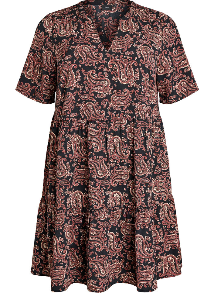 Kort&aelig;rmet kjole med a-snit og sk&aelig;ringer, Sort, Packshot image number 0