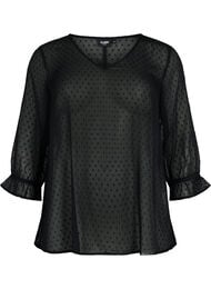 FLASH - Bluse med 3/4 ærmer og strukturmønster, Black