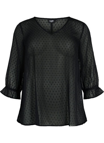 FLASH - Bluse med 3/4 ærmer og strukturmønster, Black, Packshot image number 0