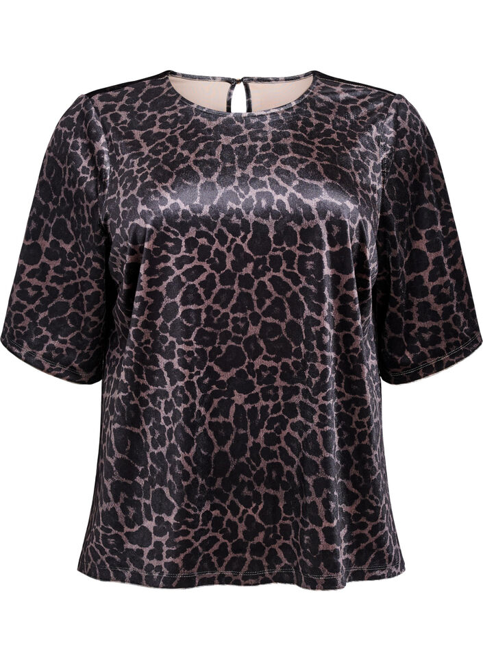 Velourtop med korte ærmer, Brun, Packshot