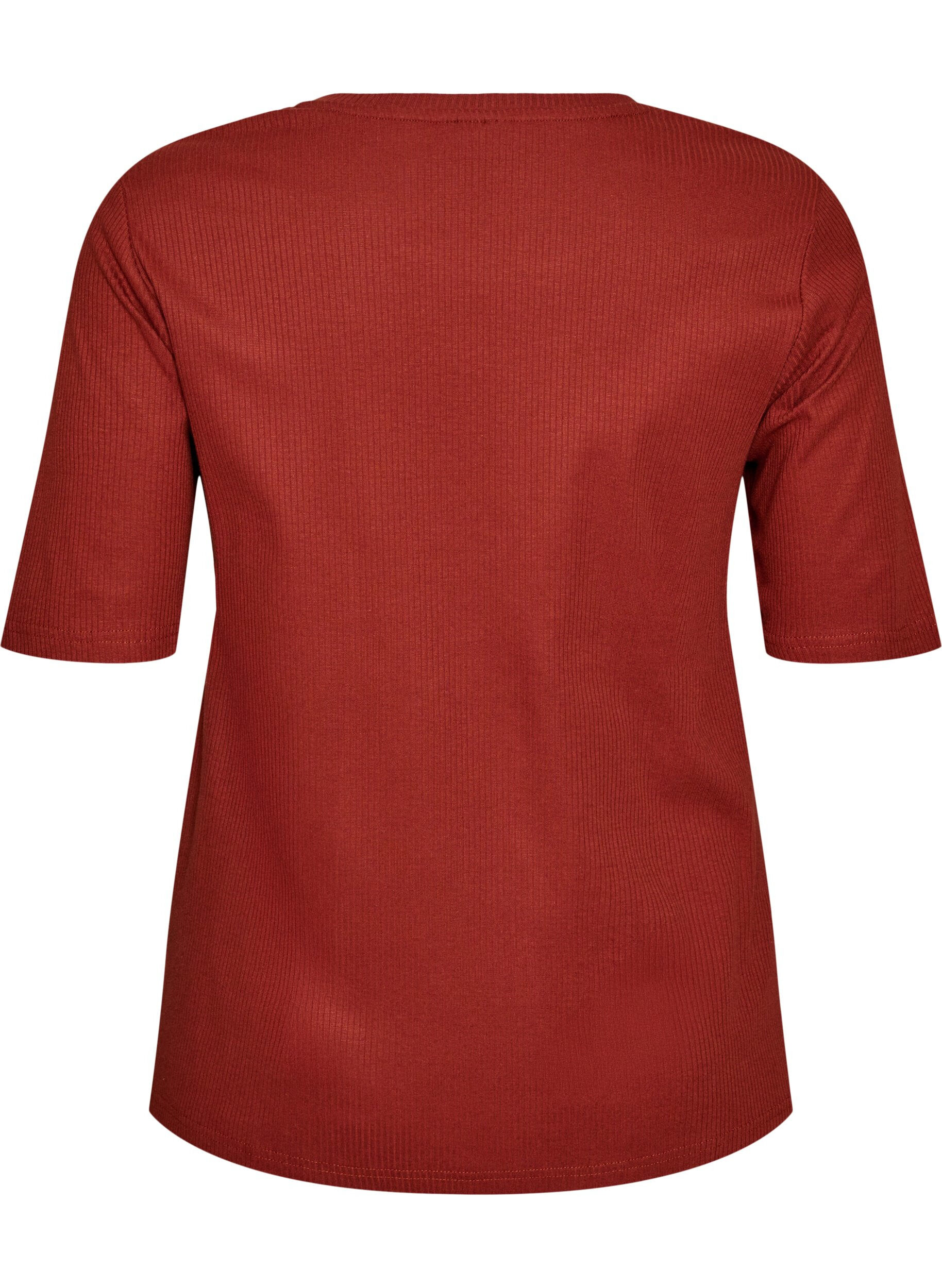 ZizziRibbet jerseybluse med korte &aelig;rmer, R&oslash;d, Packshot image number 1
