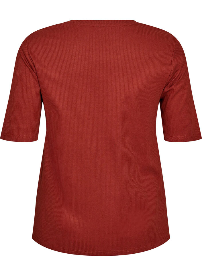 Ribbet jerseybluse med korte &aelig;rmer, R&oslash;d, Packshot image number 1