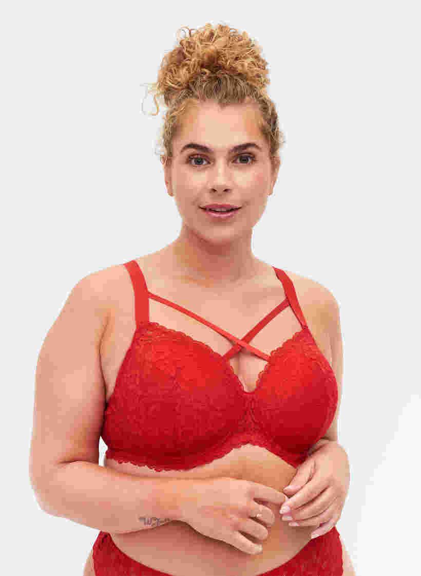 Formstøbt bh med blonder og string, Red Ass., Model image number 0