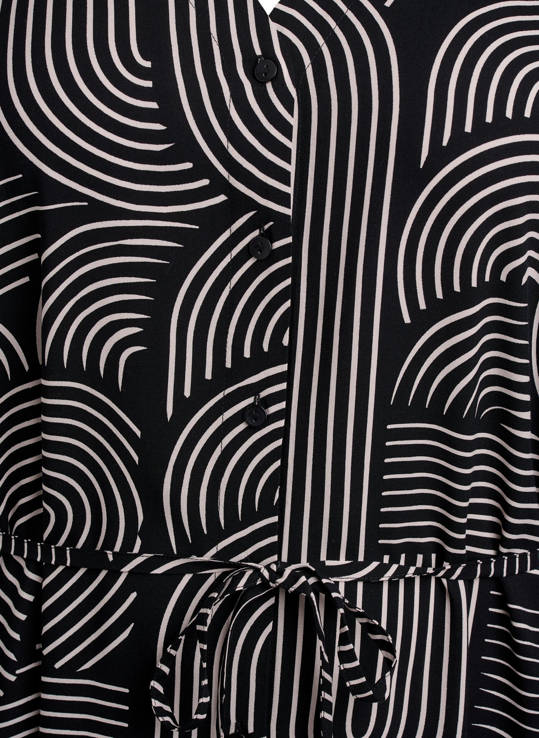 Zizzi Midikjole med print og bindeb&aring;nd, Sort, Packshot image number 2