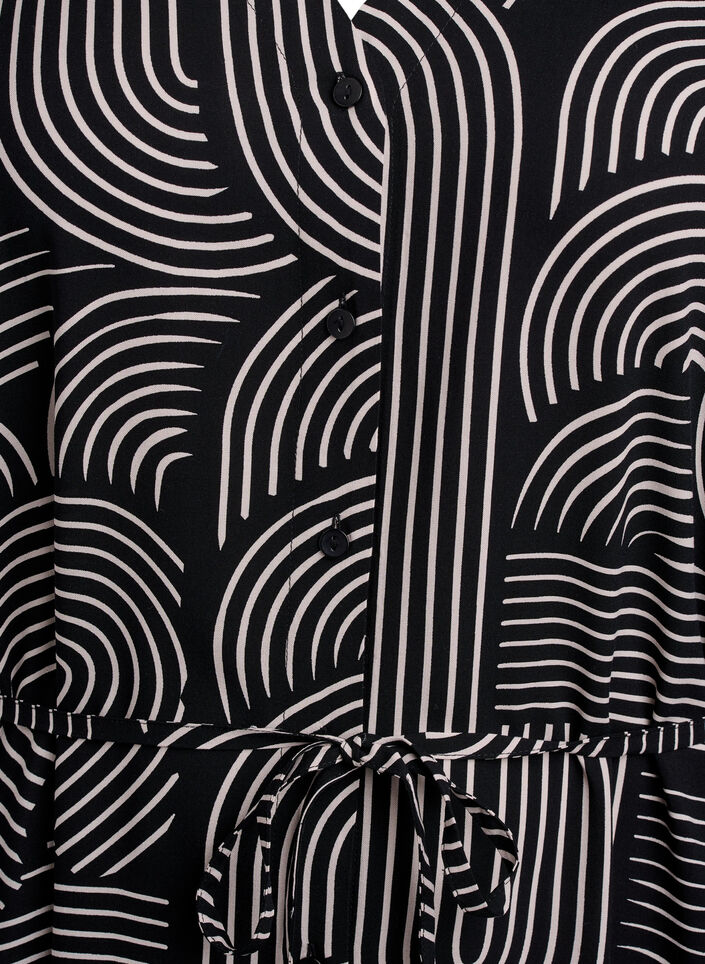 Midikjole med print og bindeb&aring;nd, Sort, Packshot image number 2